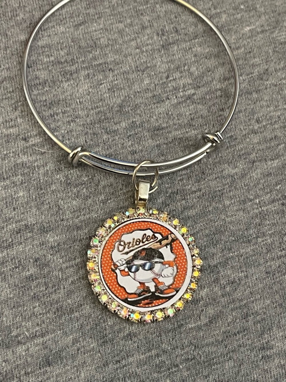 Baltimore Orioles Crystal Charm Bangle - Orange & Silver